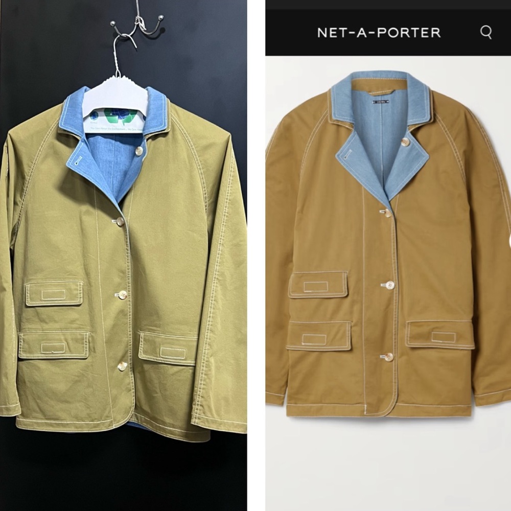 Staud Reversible Cotton Jacket in Olive And Chambray